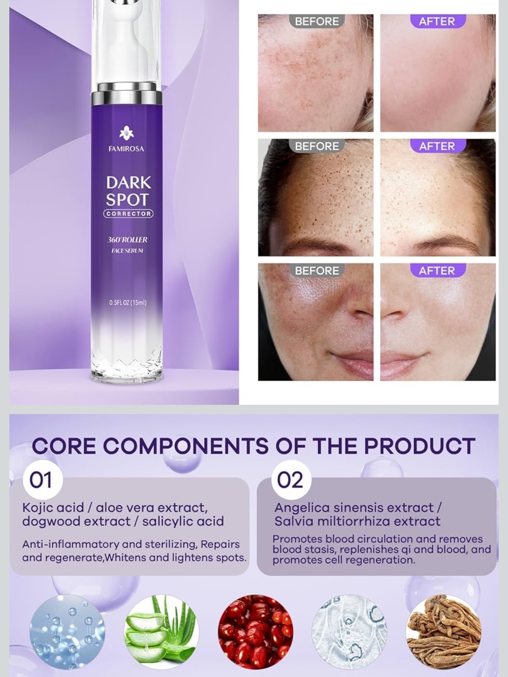 NIB Famirose Dark Spot Corrector 360° Roller Face Serum – 0.5 fl oz / 15ml - Picture 8 of 8